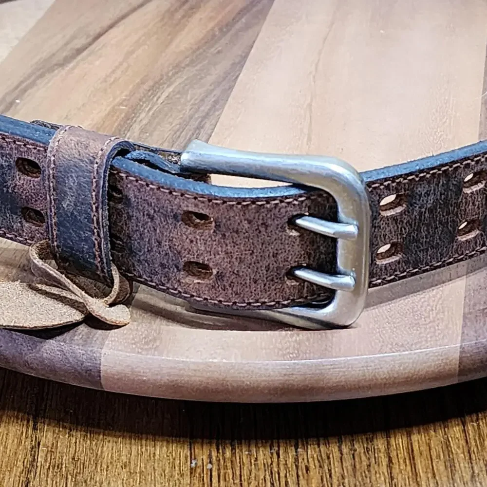 Hawx Work Belt Mens 36 Brown Leather Full Grain Double Prong Distressed Workwear